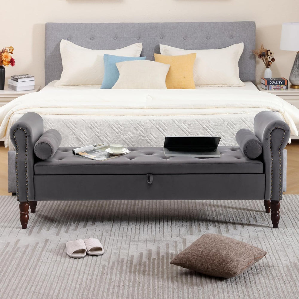 67" End of Bed Storage Bench King Size, Storage Bench for Bedroom, Velve...