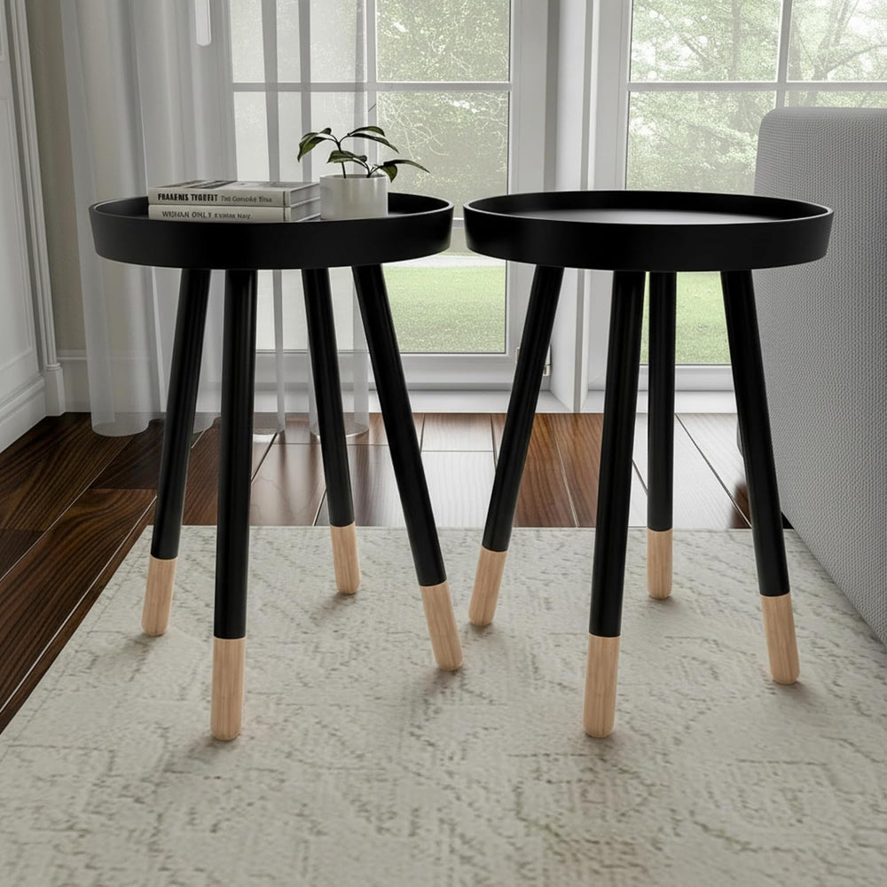 Lavish Home Round End Table Set of 2 – 17 Inch Small Round Side Table Set wit...