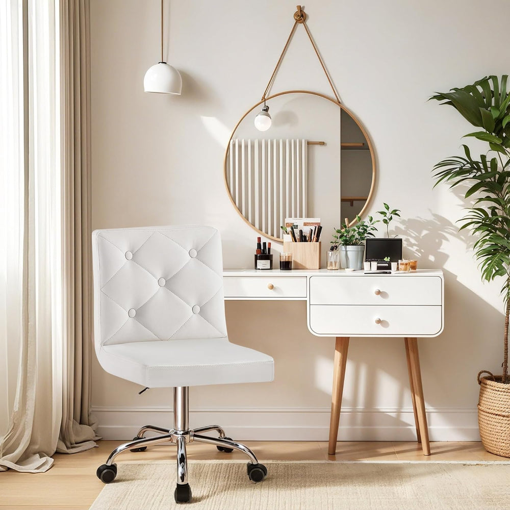 VECELO PU Leather Mid-Back Armless Vanity Chair Adjustable Height 360° Rollin...
