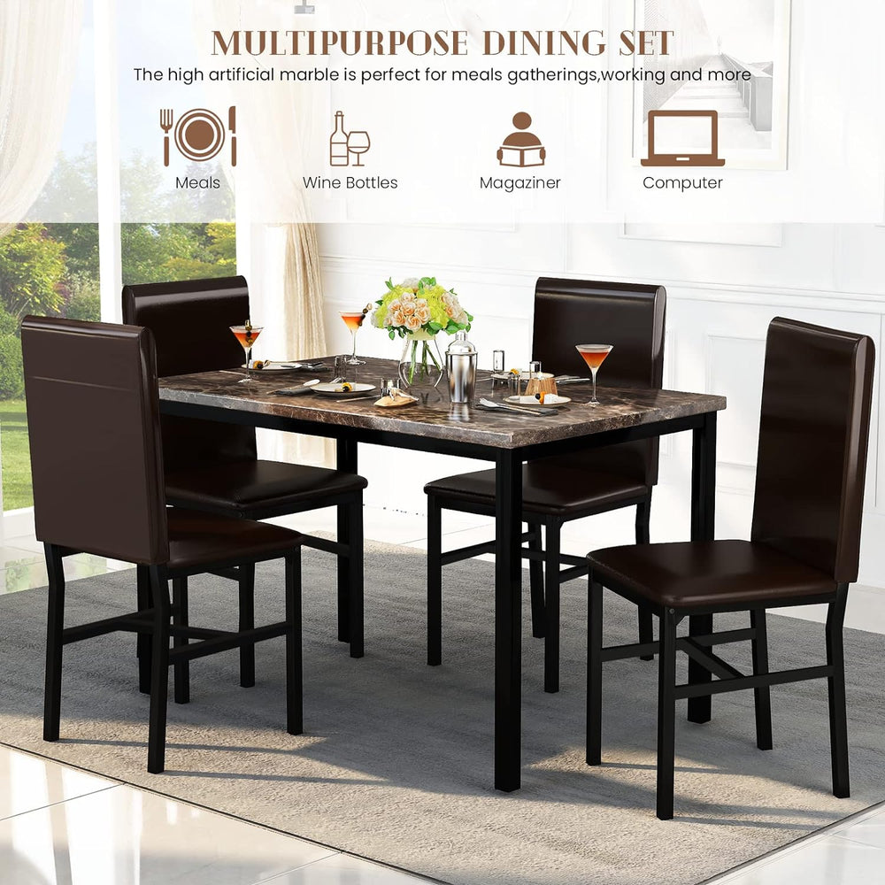 AWQM 5 Piece Dining Table Set for 4,Faux Marble Kitchen Table and Chairs for ...