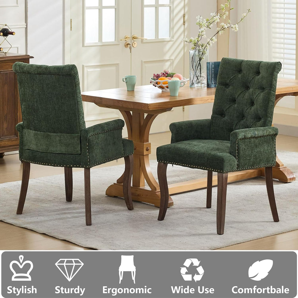 Chenille Tufted Dining Chairs with High Back,Neutral Fabric Upholstered Kitch...