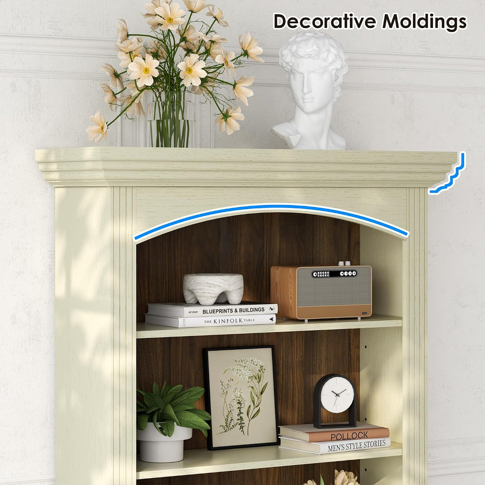 Gyfimoie 71’’ Tall Arched Bookcase with Stroage, Farmhouse 5-Tier Arch Booksh...