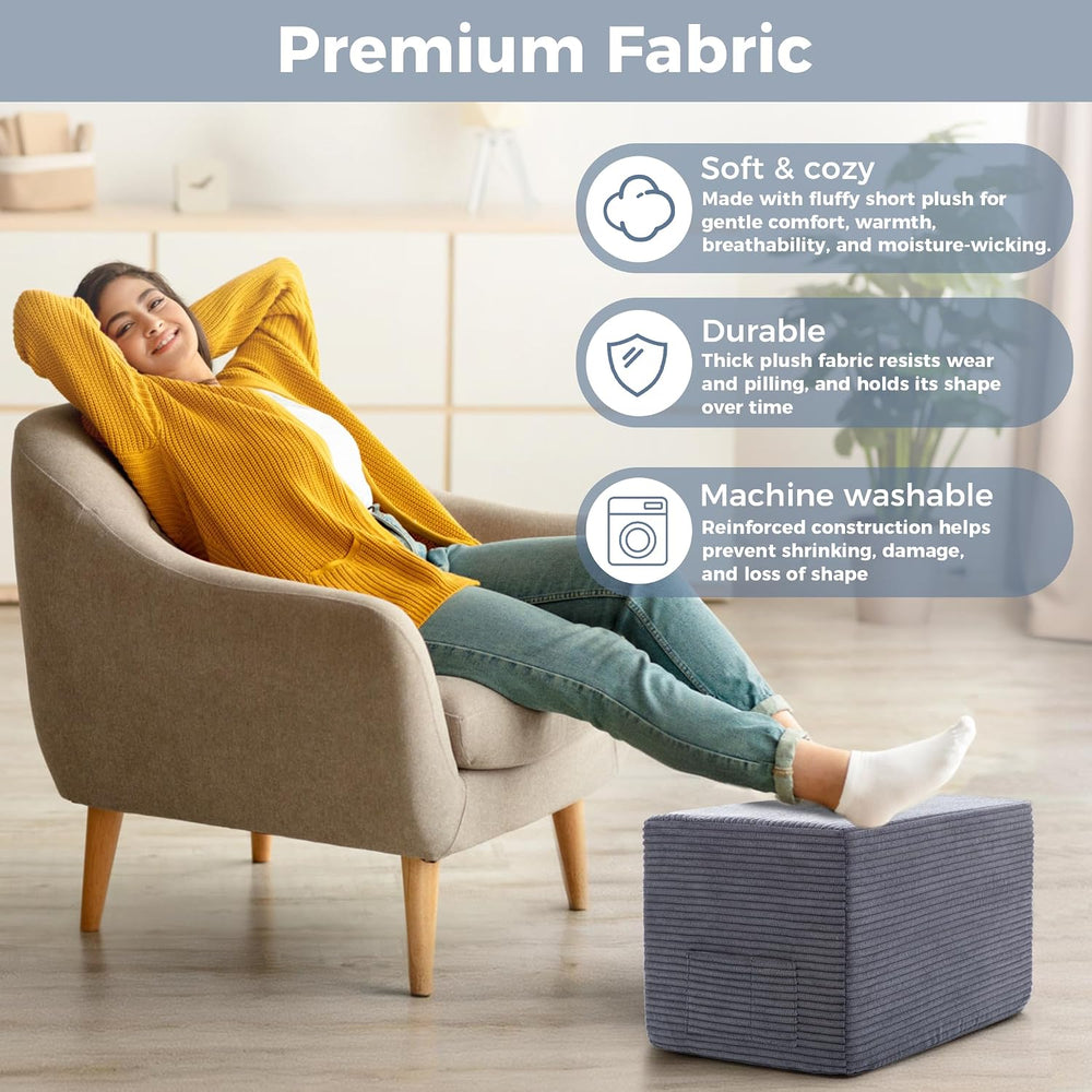 Rectangular Pouf Ottoman, Foam-Filled Footrest, Dark Gray | Soft coral fleece...