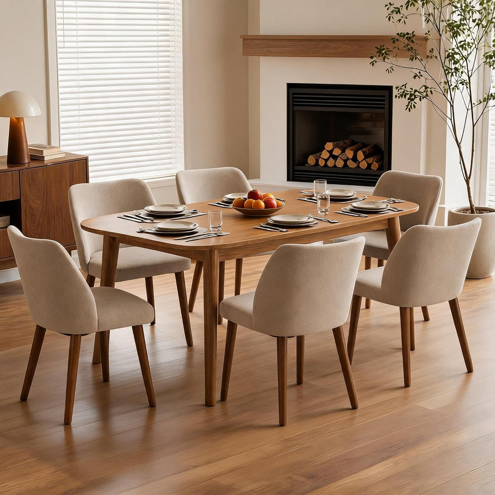 GarveeHome Linen Dining Chairs Set of 6 Upholstered Fabric Dining Chair with ...