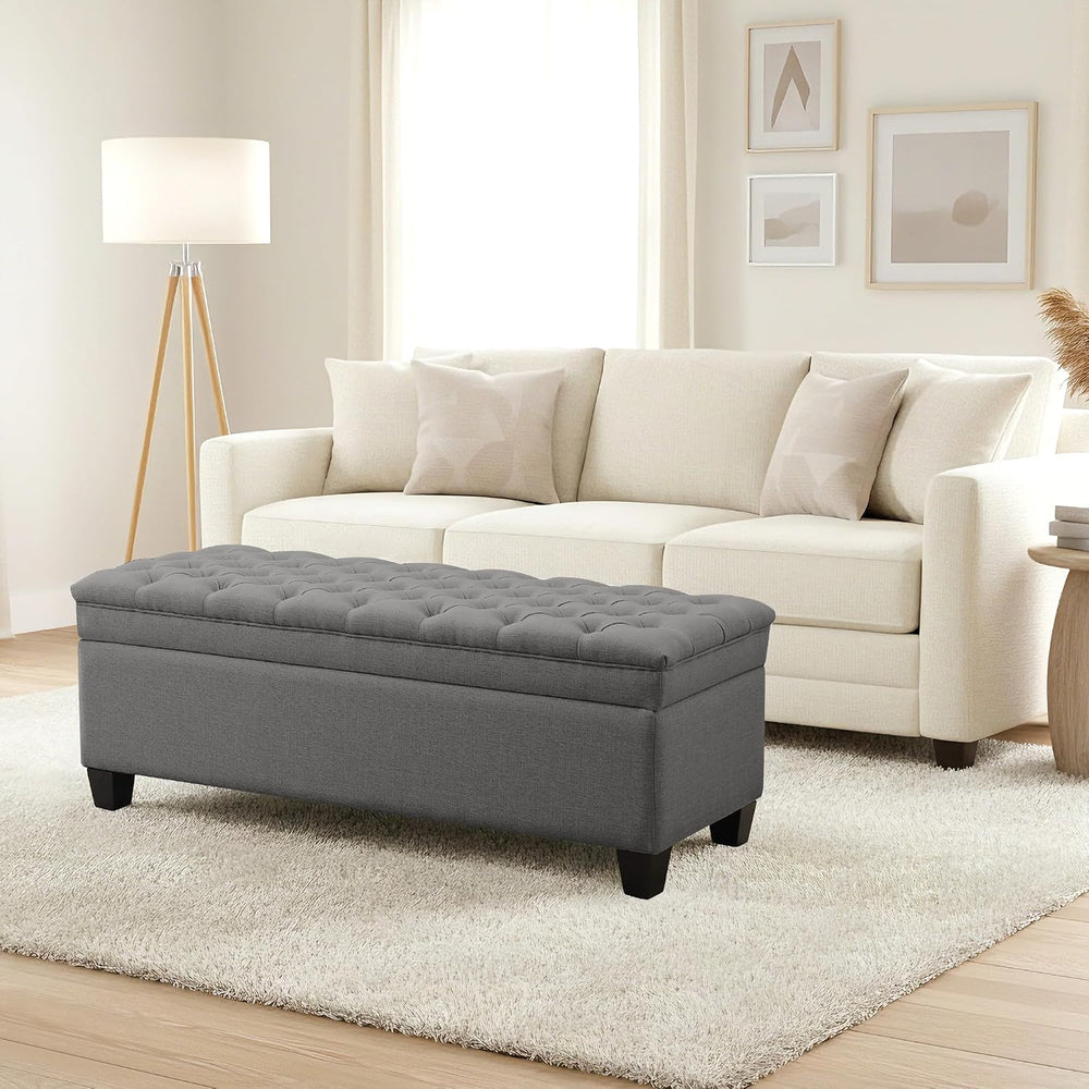 50" Storage Ottoman Bench, Rectangular End of Storage Bench, Upholstered...