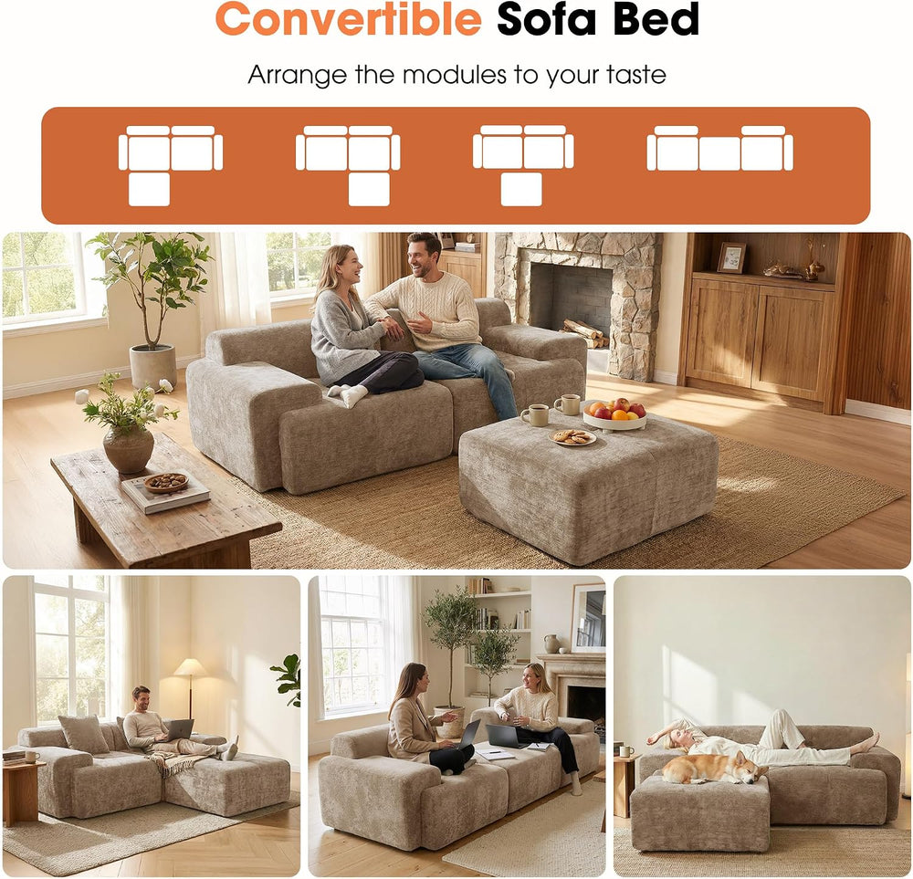 84" Modular Loveseat Couch, 60" Deep Seat Boneless Sofa with Ottoman