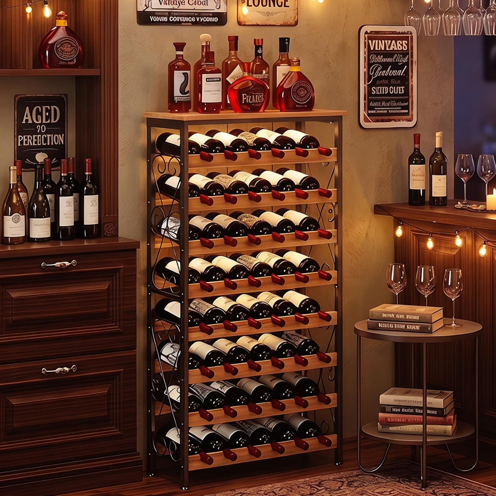 Sonyabecca 48 Bottle Wine Rack Freestanding Floor with Wood Top,8-Tier Wine S...