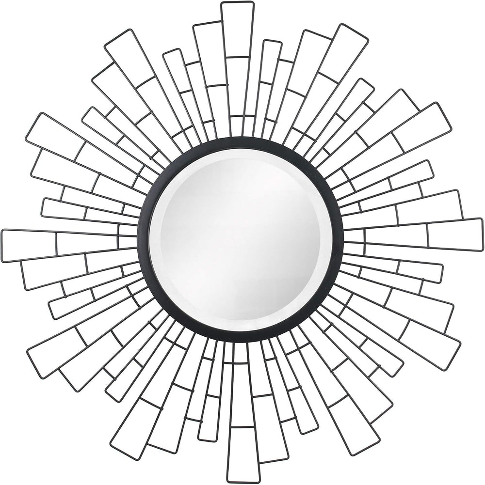 Stonebriar Round 23.5" Black Geometric Metal Sunburst Wall Mirror with A...