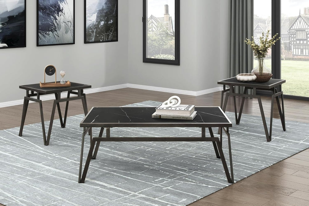 Modern Black 3pc Occasional Table Set with Sintered Stone Tops | Includes 1 c...