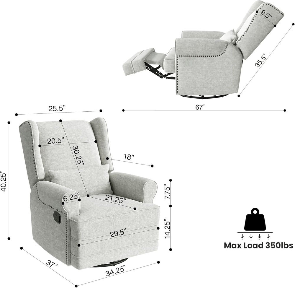 RoyalCraft Swivel Recliner Chair with Extra Large Footrest, Comfy Upholstered...