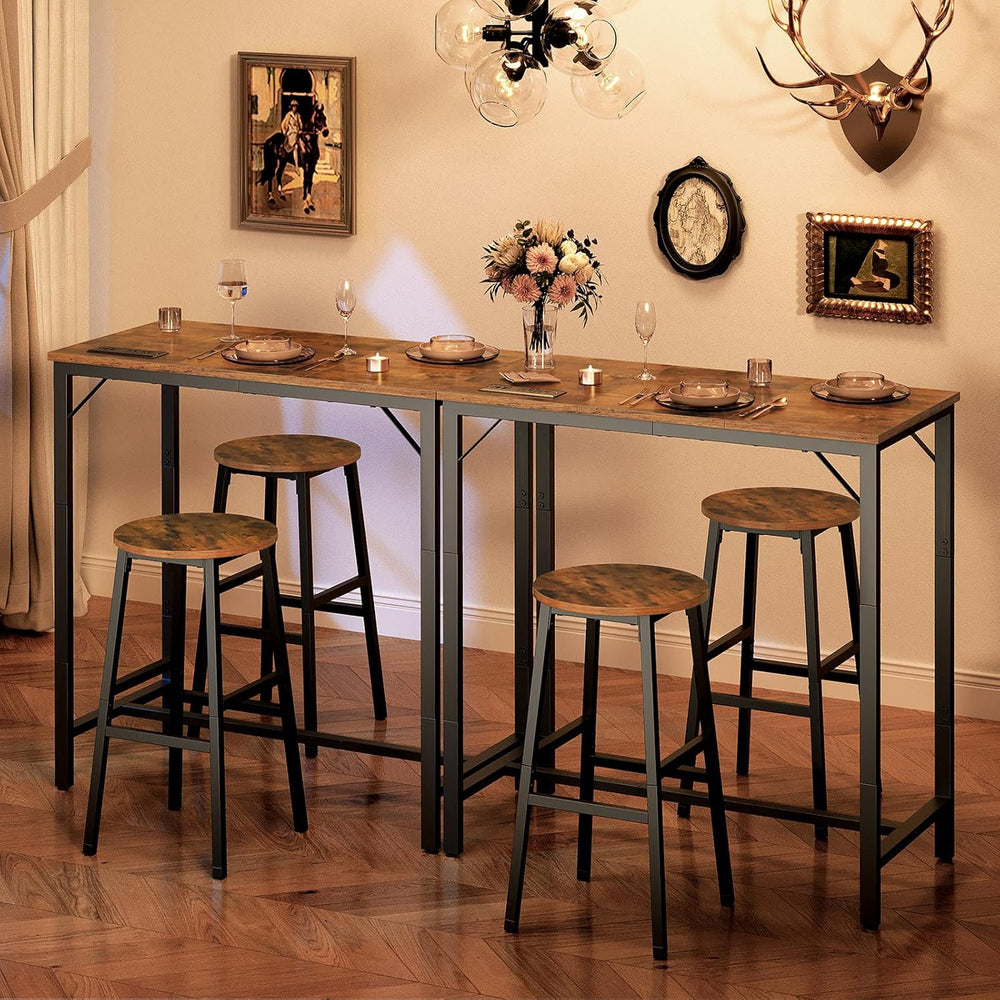 HOOBRO Bar Table with Charging Station, Rectangular Pub Table, High Top Coffe...
