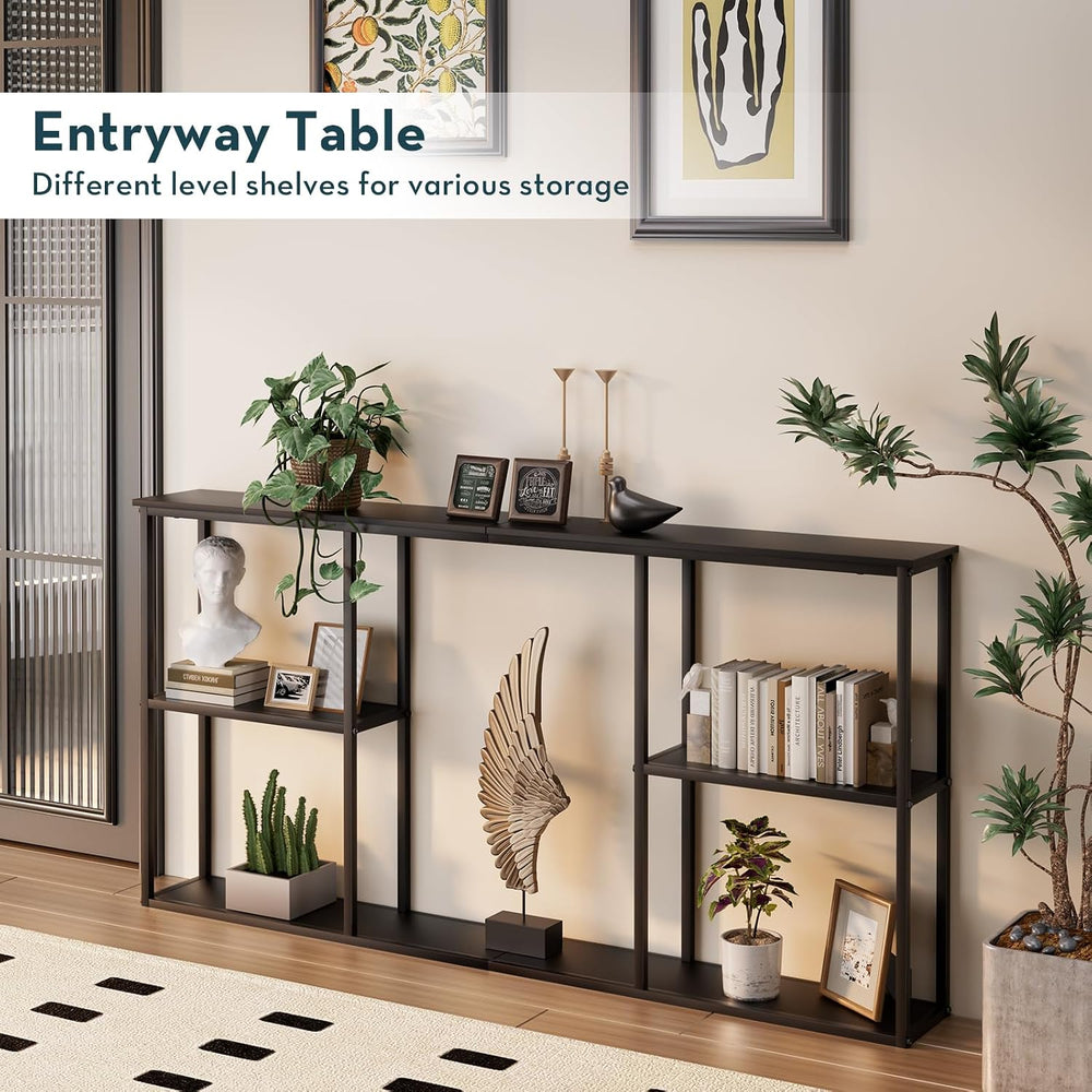 WOHOMO 63 in Entryway Table Modern Sofa Table with Shelves Black
