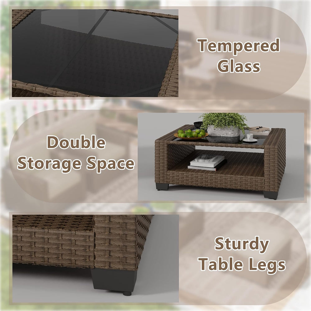 LOUVIXA 7 Piece Outdoor Patio Furniture Set, Rattan Chairs Glass Table Wicker...