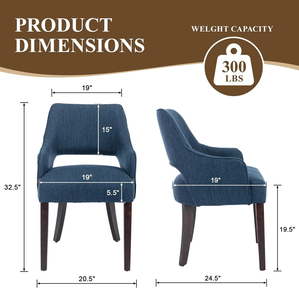 chairus Farmhouse Dining Chairs Set of 2 with Arms, Blue Linen Upholstered Di...