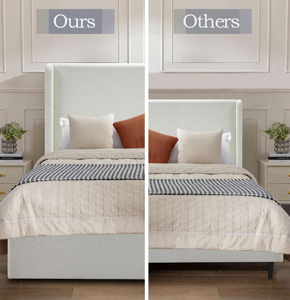 54" Majestic Extra-Tall Wingback Bed Frame Queen - Premium Textured Ivor...
