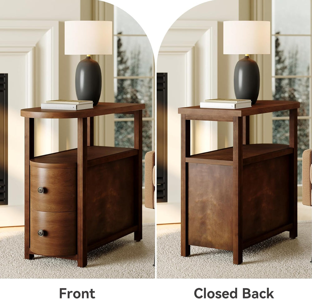 LITTLE TREE Solid Wood End Table with 2 Drawers & Open Shelf, No Assembly...