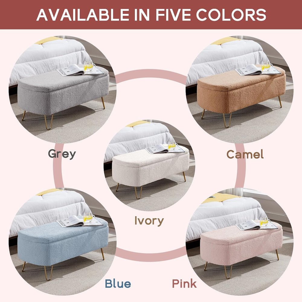 NIOIIKIT Storage Ottoman Bench, Faux Fur Upholstered Entryway Bench, Pink | U...