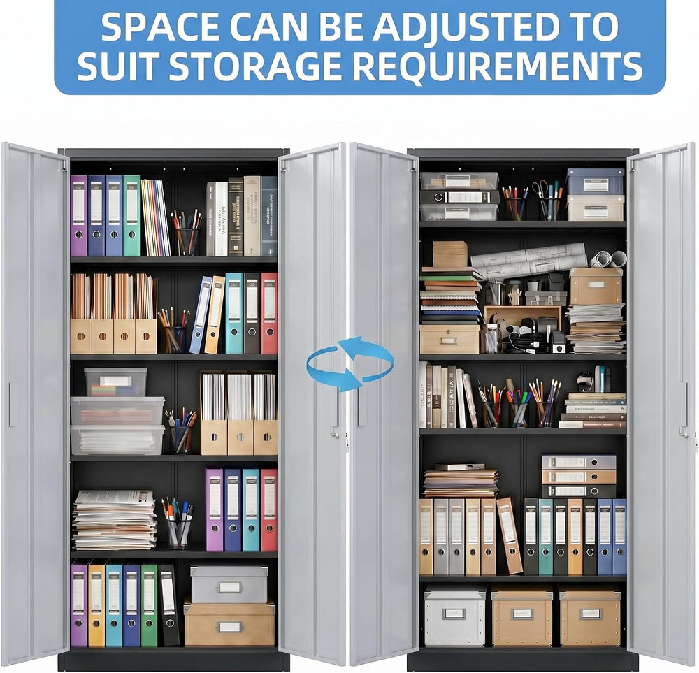 71-Inch Lockable Metal Storage Cabinet, Black and Gray | 15.75"D x 31.50...