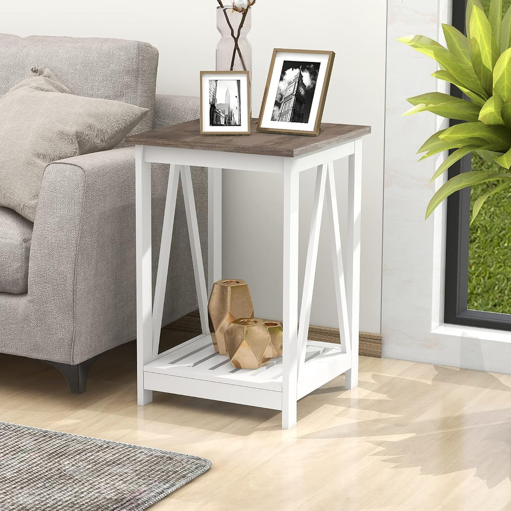 Farmhouse Coffee Table and End Table Set, Oak Grey Wooden Living Room Furnitu...