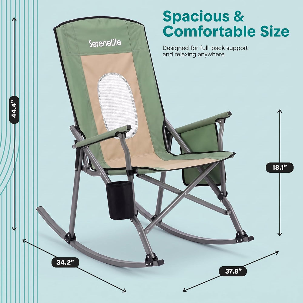 SereneLife High Back Folding Rocking Chair, Portable Camping Rocker with Cup ...