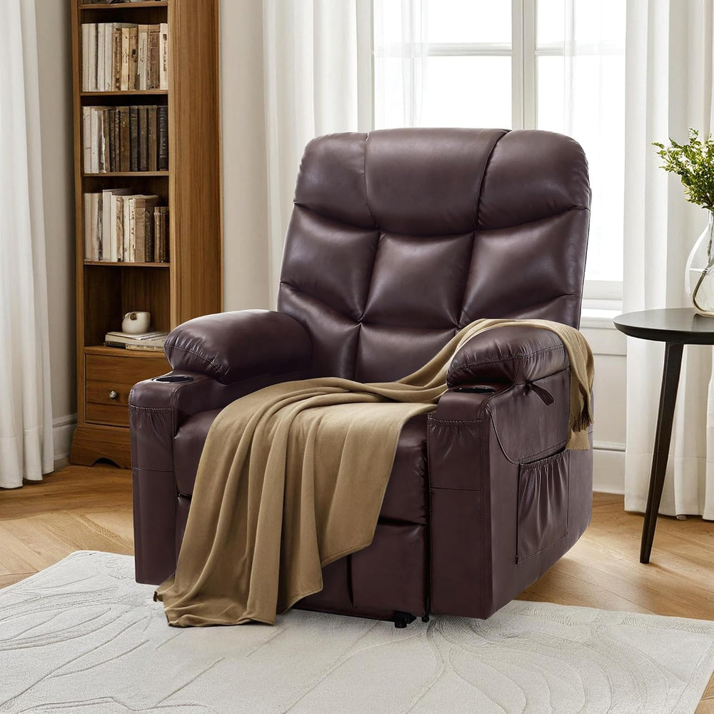 MCombo Power Lift Recliner for Elderly, Leather 7287 (Dark Brown, Medium)
