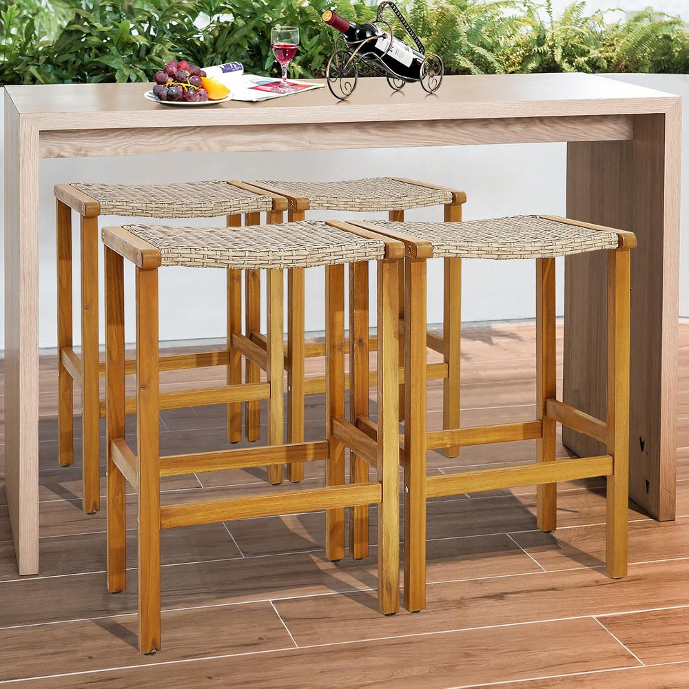 COSTWAY Outdoor Bar Stools Set of 4, 30-inch Height Backless Bar Chairs with ...
