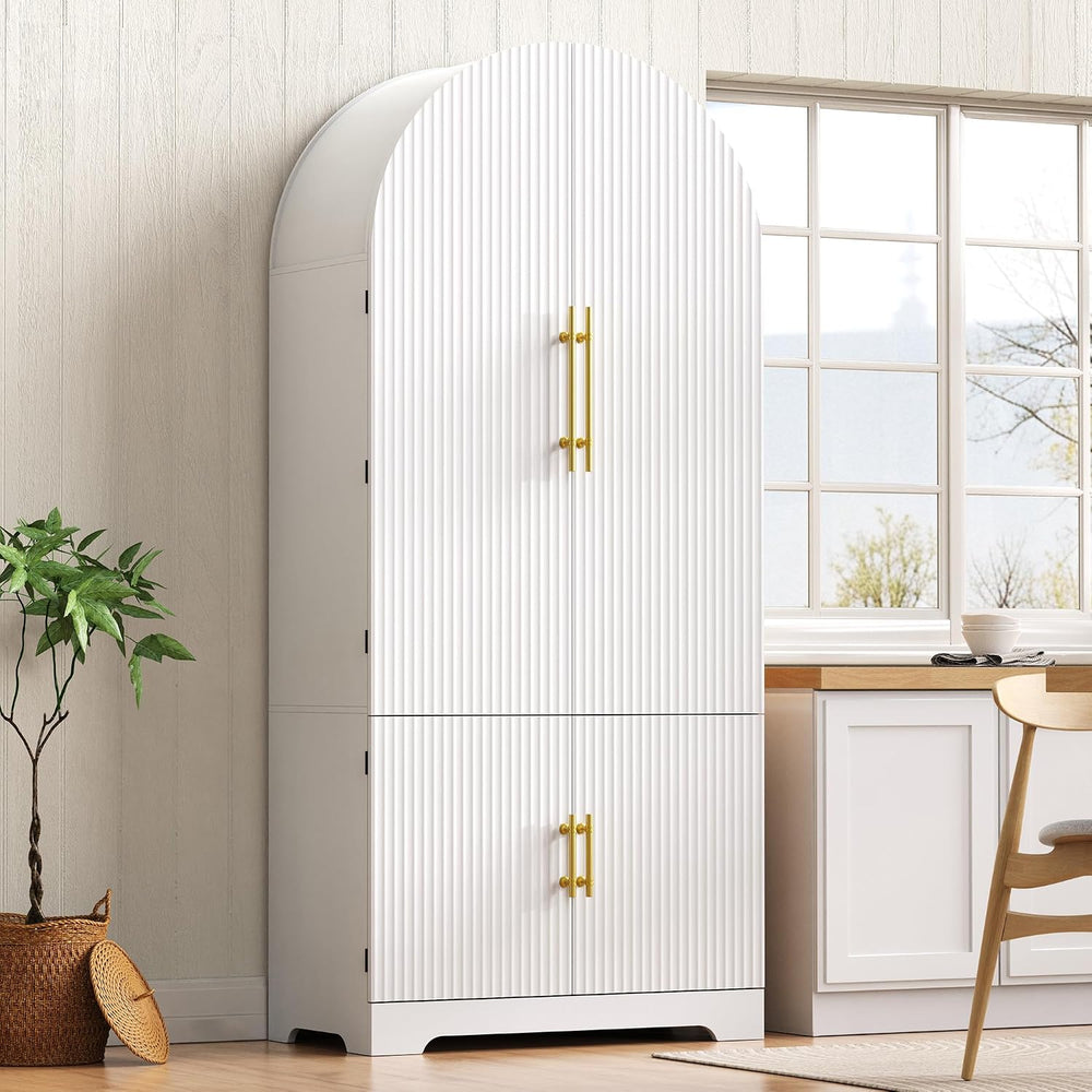 Arched Kitchen Storage | Adjustable Shelves,White-C | 8 door shelves hidden c...