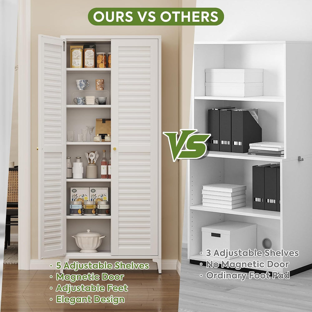74" H Tall Kitchen Pantry Cabinet with Louvered Doors, Metal Storage Cab...
