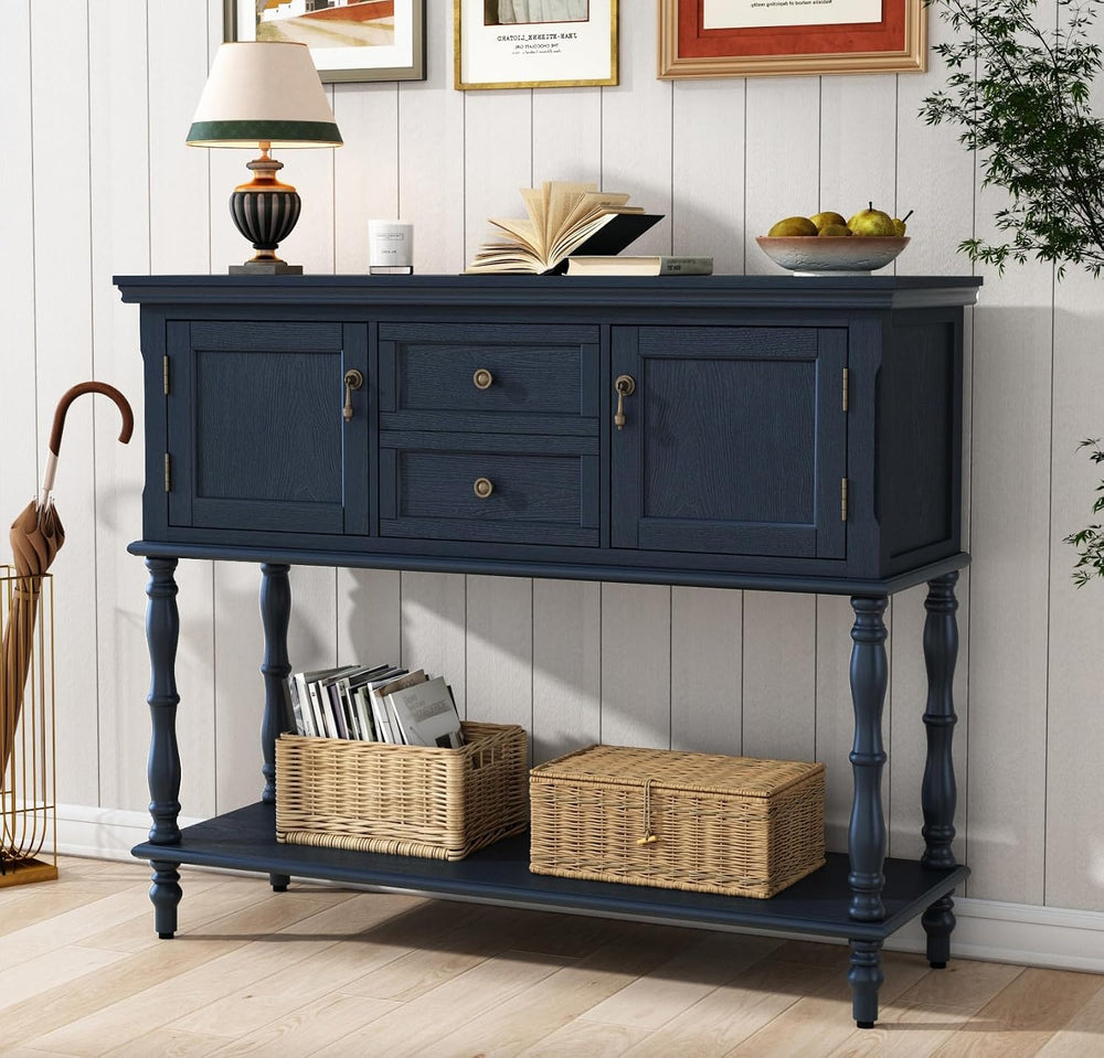 ARTPOWER Console Table with 2 Drawers, Retro Entryway Table with 2 Door | Sol...