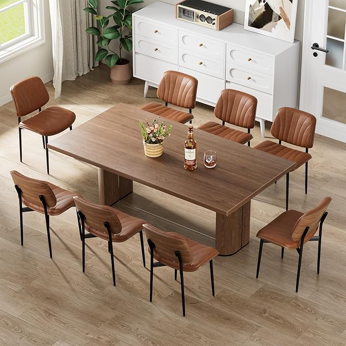 Dining Chairs Set of 6, Mid-Century Modern Upholstered PU Leather Chairs with...