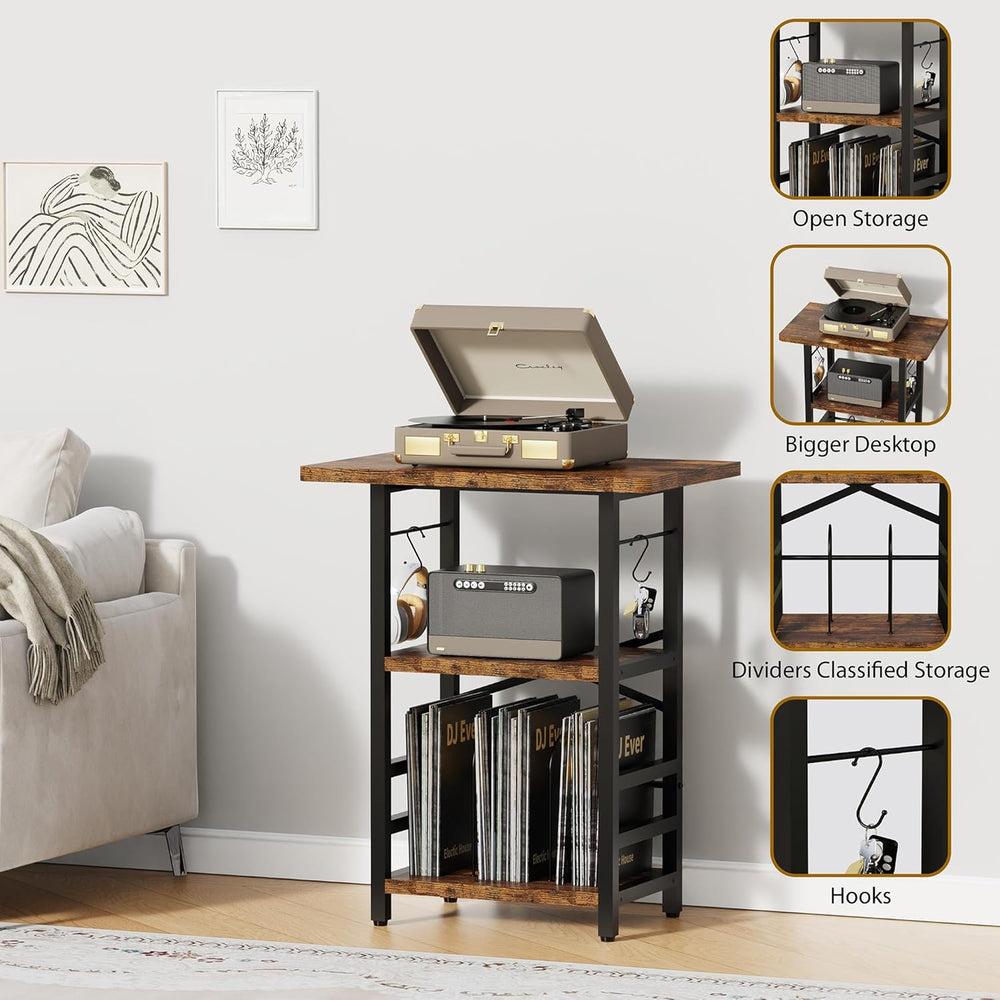YAKANJ Record Player Stand with Extended Desktop,Large Record Player Table wi...