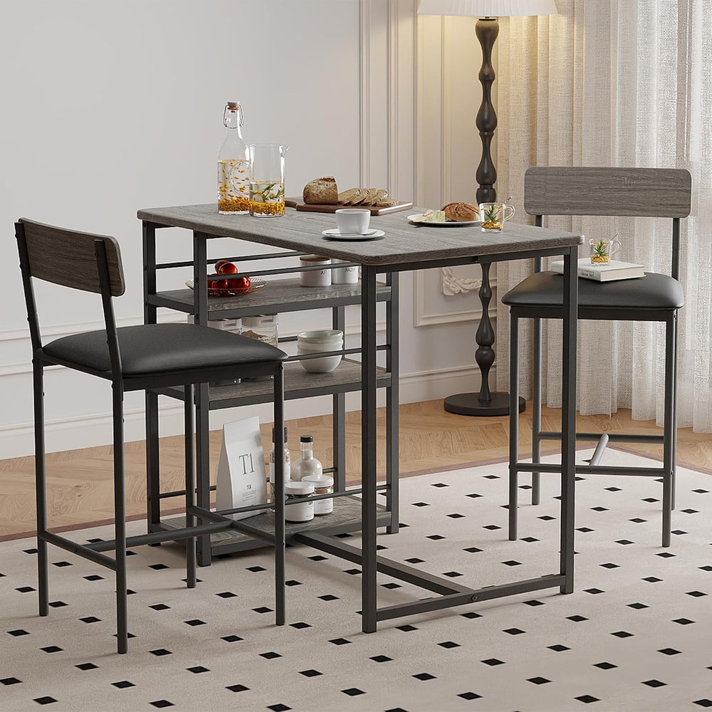 3-Piece Small Bar Table and Chairs Set for 2,Small Dining Table with 2 PU Cus...