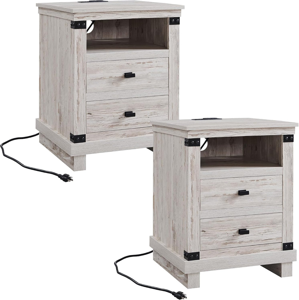 RedLemon Farmhouse Nightstand Set of 2 with Charging Station, 18" Rustic...