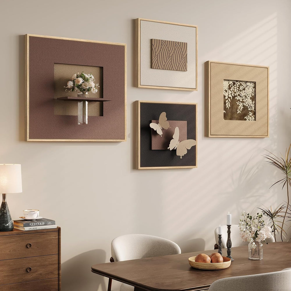 Large 3D Textured Neutral Butterfly Wall Art for Living Room, Set of 4