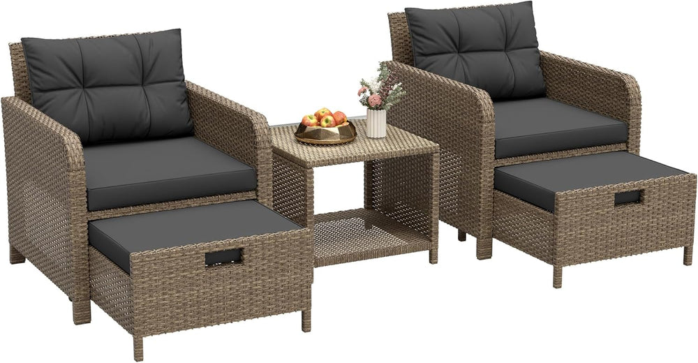 LHBcraft 5 Piece Patio Furniture Set, PE Wicker Outdoor Furniture Set with So...