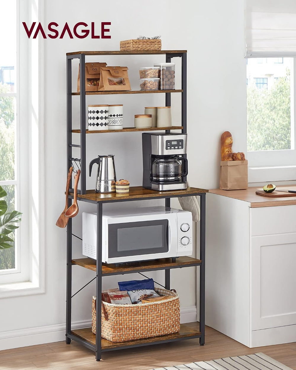 VASAGLE Coffee Bar, 23.6 Inches Baker's Rack for Kitchen with Storage, 6-...