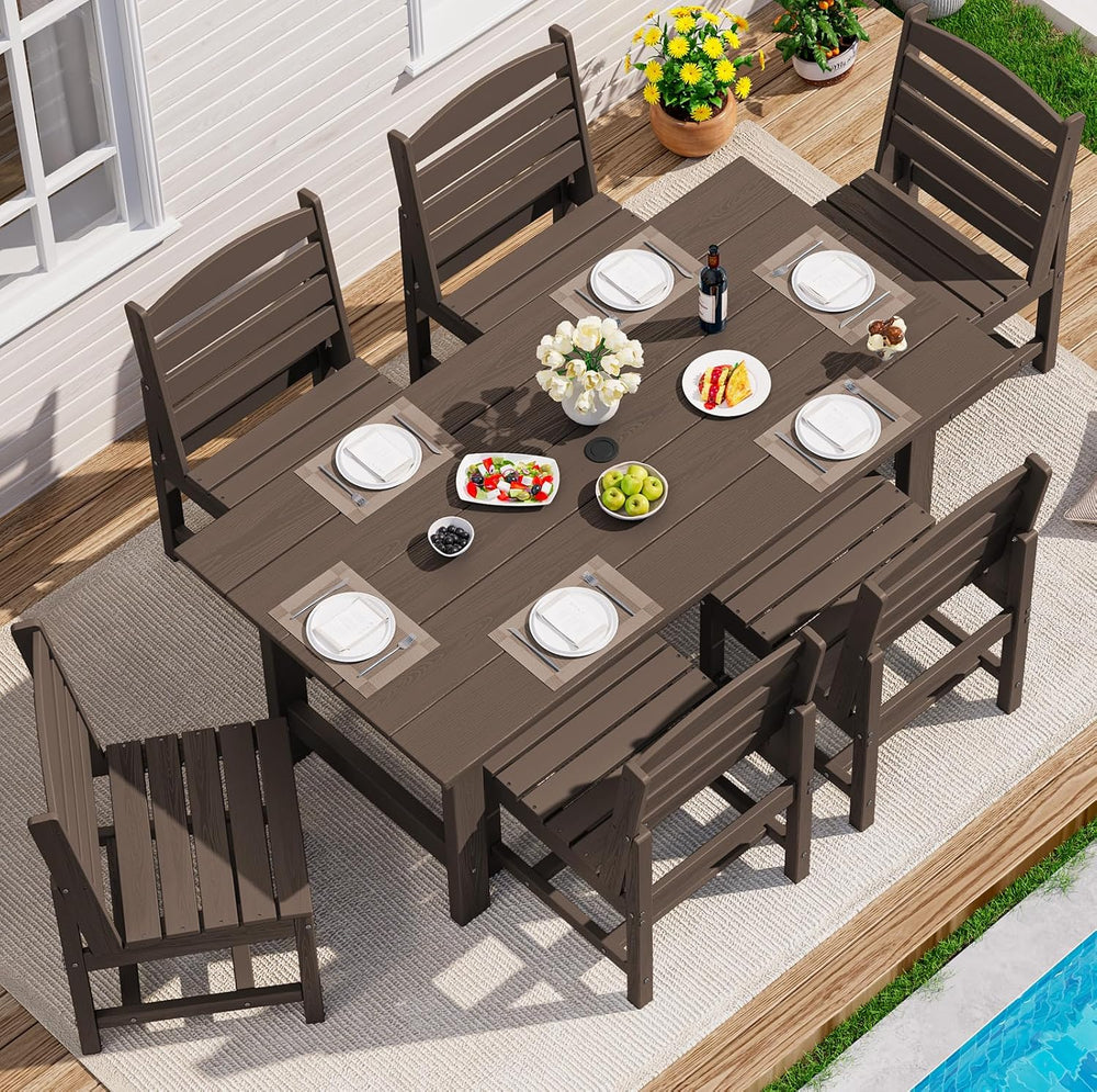 SERWALL Armless Outdoor Dining Set, Patio Dining Set for 6, Coffee