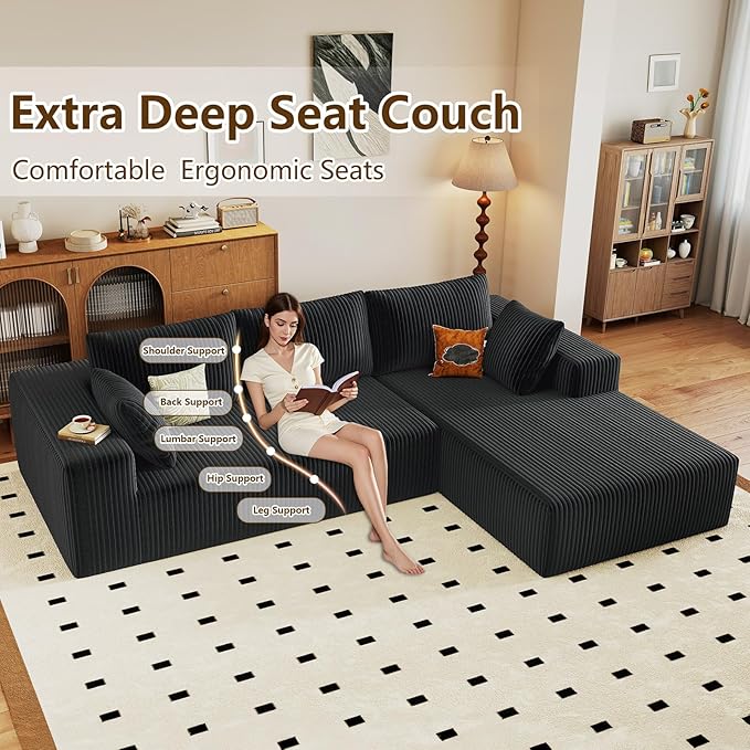 96" Modular Sectional Couch, L Shaped Cloud Sofa with Chaise Lounge, Cor...