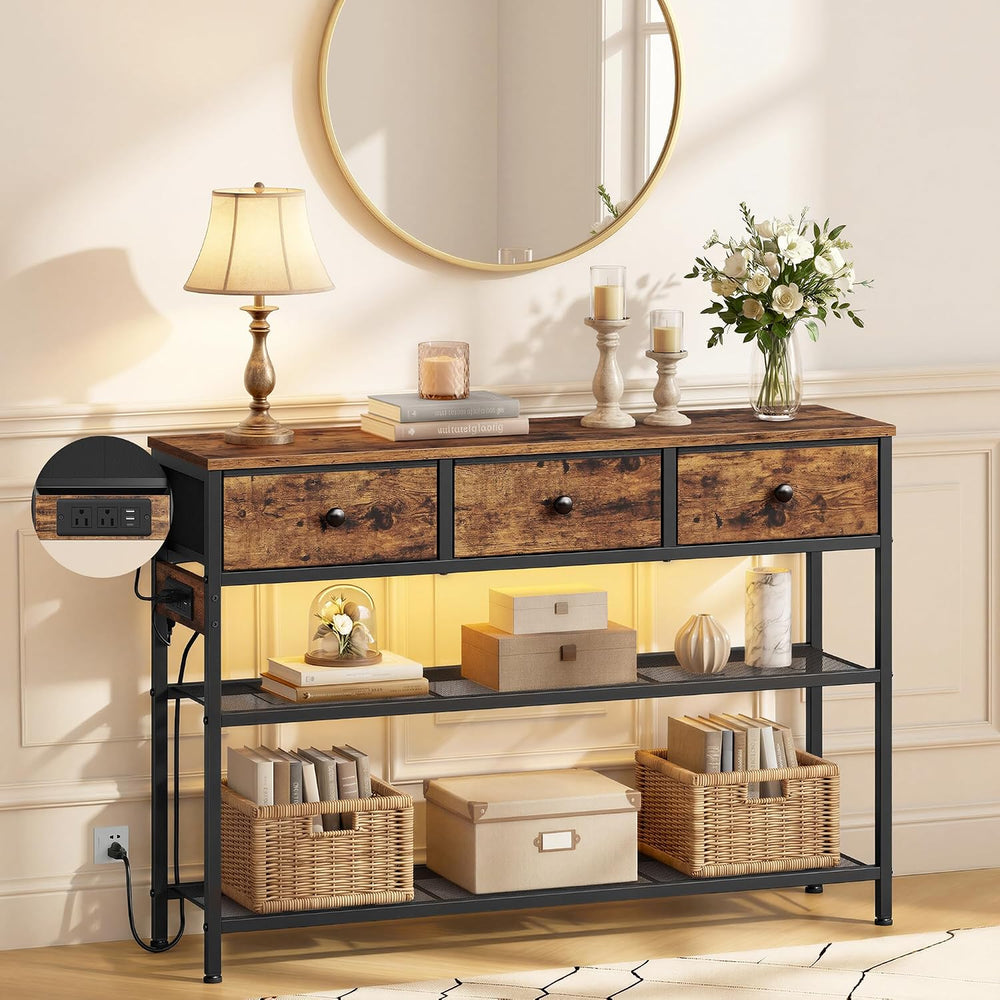 SONGMICS Console Table with Charging Station, Narrow Sofa Table with LED Ligh...