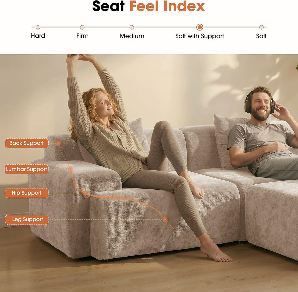 84" Modular Loveseat Couch, 60" Deep Seat Boneless Sofa with Ottoman