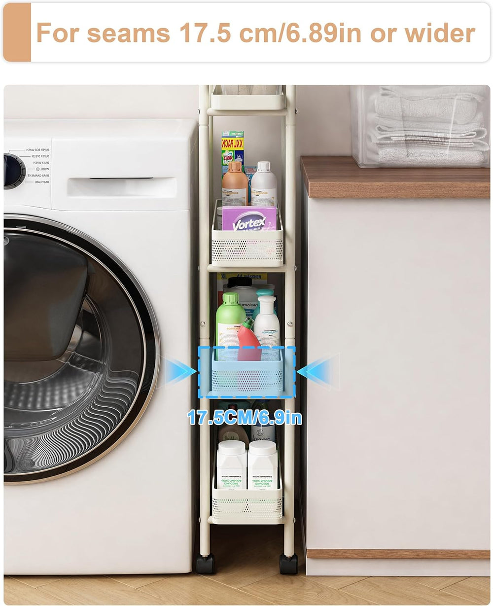 UMDONX 4-Tier Narrow Mobile Storage Cart with Pull-Out Baskets | The Multifun...