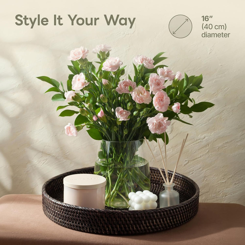 Handwoven Round Rattan Tray 16" (Blackwash)