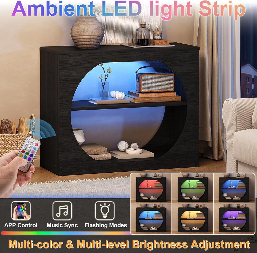 Entryway Table, 39'' Black Console Table with LED Light 3-Tier Modern...