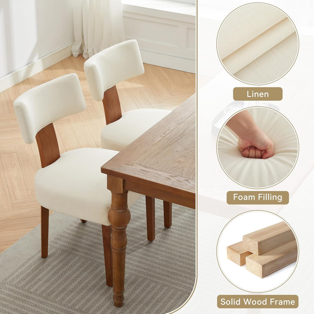 Mid-Century Modern Dining Chairs Set of 4, Upholstered Linen Fabric Kitchen C...