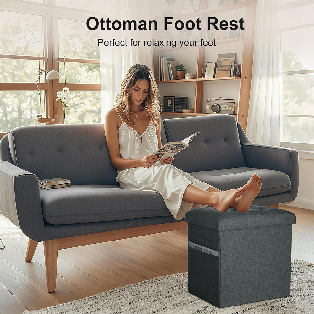 Small Ottoman with Storage, 61L Slim Tall Foldable Ottoman Foot Rest Stool wi...