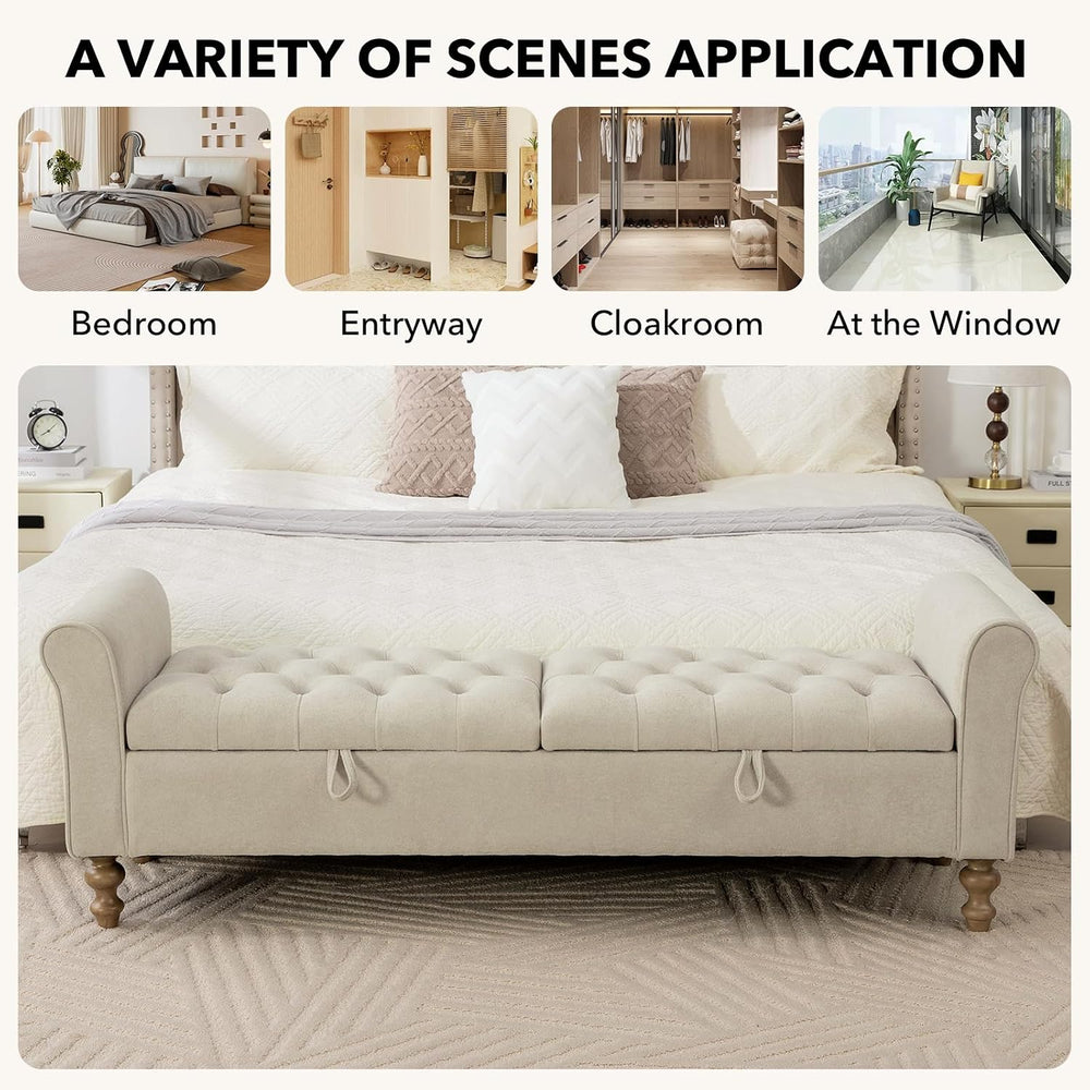 65" Oversize Storage Ottoman Bench, Fleece Upholstered End of Bed Benche...