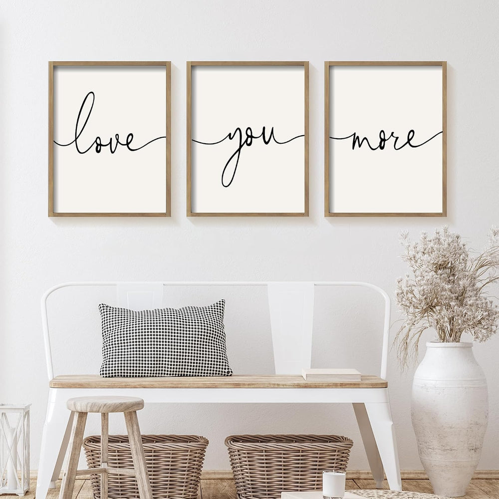 Heiple Love You More Sign Set of 3 Framed Above Bed Wall Decor Farmhouse Bedr...