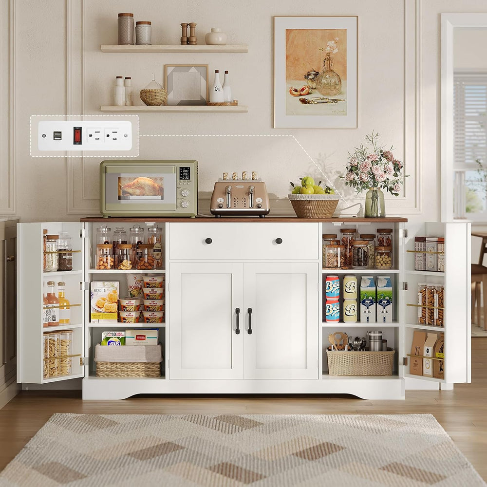 Brinlawb Buffet Cabinet with Storage & Charging Station, 53" Farmhou...