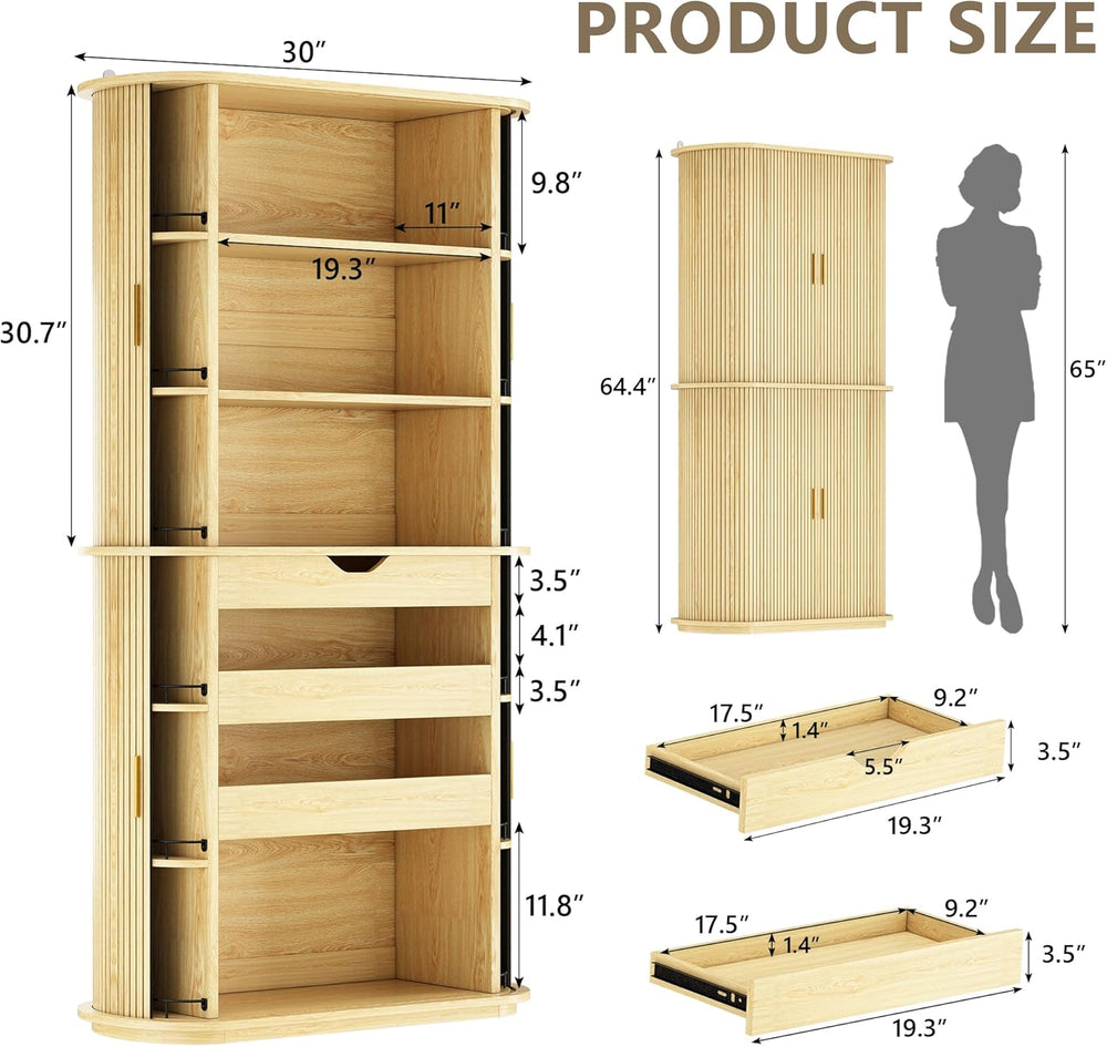 iPormis Kitchen Pantry with Sliding Doors, Tall Modern Curved Pantry Storage ...
