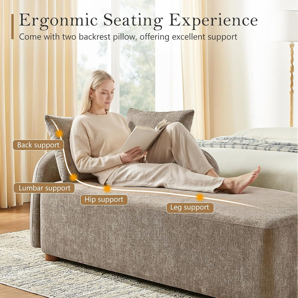 68.9" Chaise Lounge Chair Indoor with Left Facing, Chenille Camel
